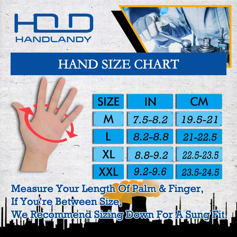 Hand size chart for Anti Vibration Work Gloves With 5mm SBR Padding And TPR Protector For Men Large Size Mechanic Gloves