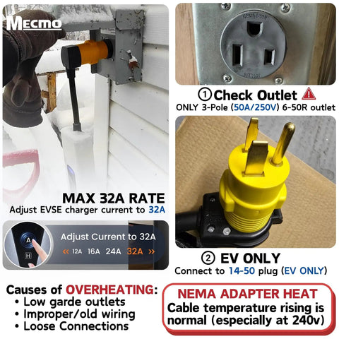 Image showing Heavy Duty Nema 6-50P To 14-50R EV Charger Adapter For 50Amp 250V, installed on a garage wall outlet.