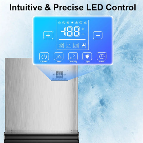 Boss Level Bulk Ice Maker Machine With 450 Lbs Per Day Capacity And 250 Lbs Storage, LED control panel display