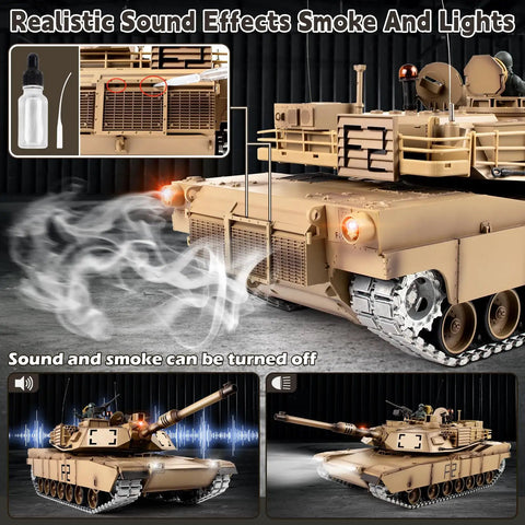 One Six Scale RC Tank With Infrared Battle, Smoke, Sound And Lights, Upgraded Metal Tracks Idler And Sprocket, Steel Gearbox