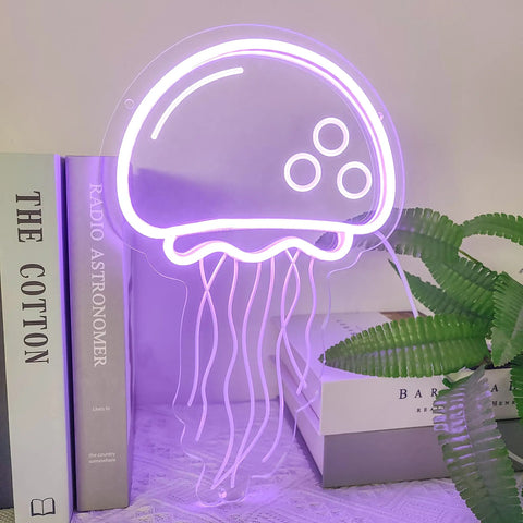 Neon Sign For Wall Decor Jellyfish Style Purple LED Light USB Powered With Dimmer For Bedroom Bar Parties Weddings