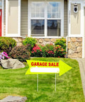 12 Pack Double Sided Neon Arrow Garage Sale Signs With Stakes 17 X 6 Inches High Visibility This Way Plastic Decoration Yellow And Red Great For Yard Sales Flea Markets Or Pop Up Events Easy To See From Afar, yard sign on lawn