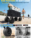 Beach Wagon With 12 Inch Balloon Wheels And Upgraded PU Tires, Collapsible 500Lb Capacity Sand Cart for beach haul