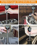 Pro Grade Deep Engine Cylinder Bore Gauge Set With Digital Indicator used for precise 2 to 6 inch internal bore measurement.