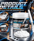 Hit The Garage And Fix That Rust Real Quick With Car Metal Rust Repair Paste And Brush 3 Pack product in container with brush on metal surface.