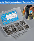 Stainless Steel Workhorse Self Drilling Screws Kit With Number 8 Truss Head Self Tapping Screws For Sheet Metal Auto And Roofing 200 Piece Assortment Includes Half Inch To One And A Half Inch Sizes Durable Corrosion Resistant Fasteners in organized case.