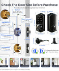 Slick Fingerprint Smart Lock With Premium Matte Black Double Lever Handle Set size and installation guidelines diagram.