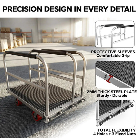 Heavy Duty Two In One Flatbed Panel Cart 36 By 24 Inches With Rubber Mat And Three Handrails 2600 Lb Capacity All Steel