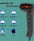 USB Laser Barcode Scanner Wired Handheld 1D Barcode Scanner Reader Black with 150 scans per second LED indicator buzzer