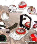 Glow In The Dark Hiking Compass With Waterproof Base Plate, Mirror Sighting, survival gear, luminous dial, paracord, map scales.