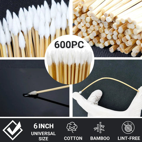 Close-up of 600 pointed swabs from Must Have Gun Cleaning Kit With 1200 Pieces, showing cotton tips and bamboo sticks.