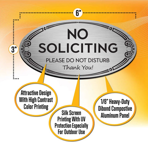 No Soliciting Sign For Home And Office 3 By 6 Inch Heavy Duty Weather Resistant Brushed Silver Mounting Hardware Included