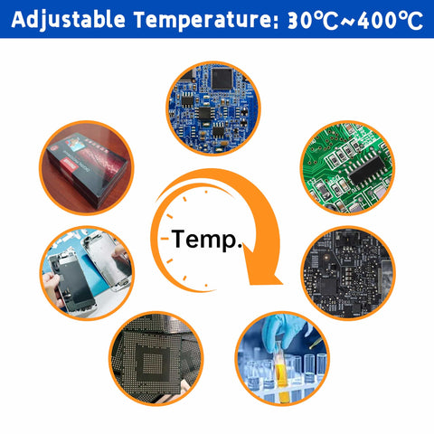 Powerful 850W Soldering Hot Plate With 110V LED Microcomputer Controller showcasing temperature range 30 to 400C