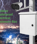 Badass Outdoor Electrical Box With Heavy Duty Cooling Fan And Smart Ventilation Design IP65 Waterproof Street Light Cabinet Wall Or Pole Mount Rig 20X16X8 Inch Cold Rolled Steel mounted on a pole with camera.