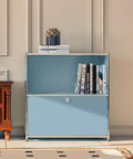 32.5 Inch Flip Top Side Table With Detachable Wheels And Large Storage, Buffet Cabinet, Corner Bookshelf, Wall Shelf, Cube Organizer And Bedside Table For Modern Home Decor In Blue in a modern interior setting.