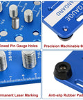 Close-up of 59 Nut And Bolt Thread Checker With Full Size Bolt And Nut Sizer Gauge showing features like holes and markings.