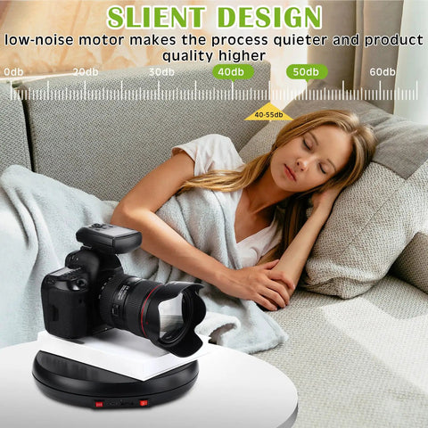 360 Degree Motorized Rotating Display Stand Turntable With Built-In LED Lighting For Jewelry And Photography Products Electric Base USB Powered Smooth Rotation Showpiece Spinner 10 Inch Capacity with camera on a smooth base
