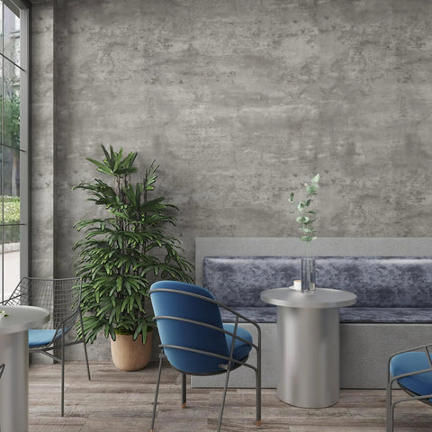24 By 354 Inch 3D Wide Concrete Wallpaper Peel And Stick Self Adhesive Vinyl Wrap In Light Grey Cement Texture on wall