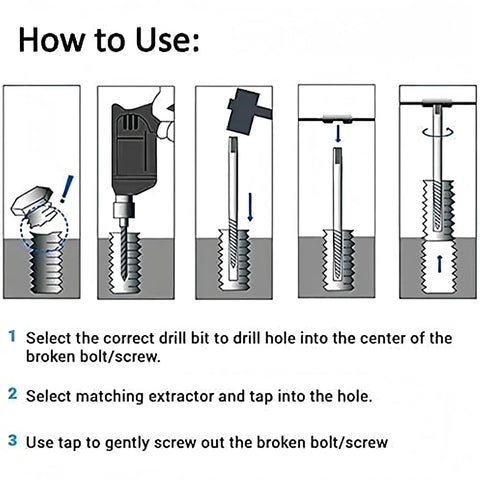 Six Piece Damaged Screw Extractor Set In Chrome Vanadium Steel For Busted Bolts And Stripped Screws Broken Bolt Remover Kit With Sizes 1 2 3 4 5 6 Durable Tools