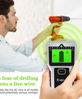 Person using 8 In 1 Wall Scanner And Stud Finder With Magnetic Detector LCD Display Bubble Level to avoid drilling into live wires.