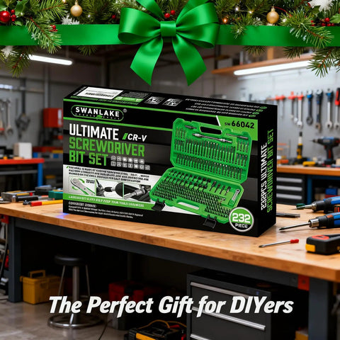232-Piece Ultimate Screwdriver Bit Set For Impact Drivers And Wrenches With Cr-V Steel on a workshop table