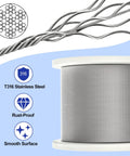 Spool of Five Hundred Feet Of One Eighth Inch Stainless Steel Cable Wire Rope T316 Marine Grade 7x7 Construction with diagram