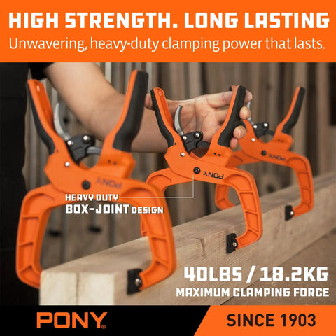 2 Pack 4 Inch Quick Release Ratcheting Wood Clamps With Box Joint Design displayed on wooden beam