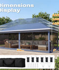 10x20Ft Pop Up Gazebo Canopy Tent One Person Setup Portable Instant Folding Shelter Outdoor Shade For Backyard Patio BBQs Parties Easy Center Hub Lock For Fast Setup shown with dimensions and accessories