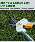 Garden Pruning Scissors For Precise Cuts With Sharp Stainless Steel Blade And Nonstick Teflon Coating on grass