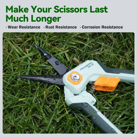 Garden Pruning Scissors For Precise Cuts With Sharp Stainless Steel Blade And Nonstick Teflon Coating on grass