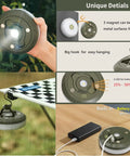 Lit All In One Camping String Lights 32.8Ft Waterproof Outdoor Light String With 8 Modes showing magnetic hanging and charging features