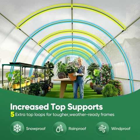Built To Last Premium Outdoor Greenhouse 25x10x6.6 Ft Walk In Tunnel Hoop With Dual Swing Doors, Reinforced Top Structure And Heavy Duty Cover For Garden Backyard Winter Use, White