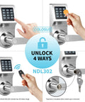 Smart Door Lock With Keyless Entry, PIN Pad, RFID Card Access, Remote Control, And Physical Key Backup - NDL302 in use