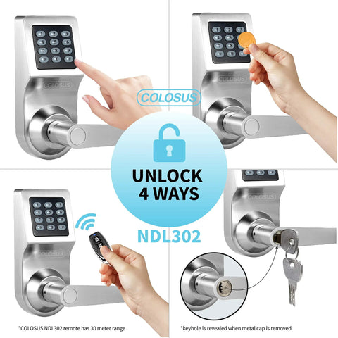 Smart Door Lock With Keyless Entry, PIN Pad, RFID Card Access, Remote Control, And Physical Key Backup - NDL302 in use