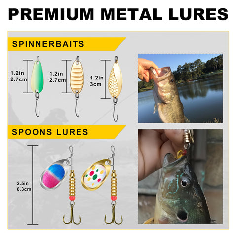 Ultimate Pro Grade Fishing Lures And Accessories Kit with spinnerbaits and spoons for bass and crappie freshwater angling