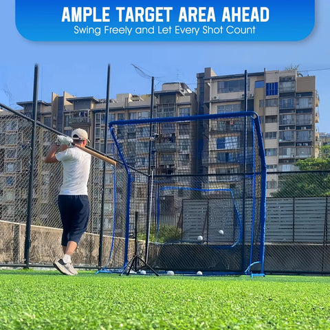 7x7 FT Baseball Softball Hitting Cage With All Angle Containment Metal Frame Elevated Base Central Target Pocket For Batting Pitching And Fielding Includes Storage Bag For Backyard Indoor Outdoor Training