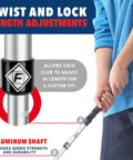 Close-up of adjustable aluminum shaft from Totally Kid Friendly Beginner Golf Set With Adjustable Length Plastic Clubs Bag And Balls Learn To Play Youth Golf Toy For Boys And Girls PGA Style Plastic Golf Set In Red And Blue, showing twist and lock feature for custom fit.