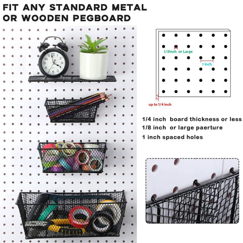 Six Piece Pegboard Baskets Set Wall Mount Wire Pegboard Baskets In Three Sizes Small Medium Large For Tools And Crafts
