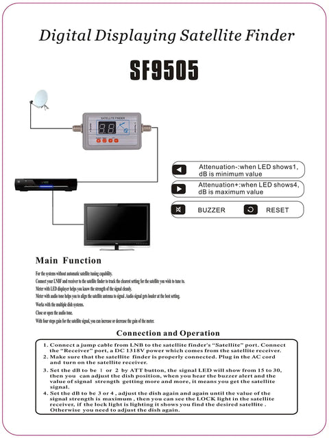 Digital display setup diagram for Portable Satellite Signal Meter For Campers With LCD Backlit Display And Compass Built In Amplifier