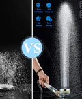 Comparison of standard and Vitamin C Filter Shower Head With Hose And Arm Bracket showing high pressure water stream effect.
