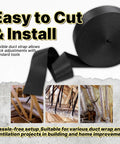 Heavy Duty Duct Strap 1.95 Inch By 49 Foot Black Nylon Strapping For HVAC Ducts, installation examples in construction site.