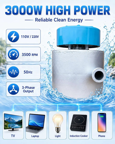 3kW Micro Hydroelectric Generator For Home Off Grid Camping Portable 110V 220V Power Unit With Durable Aluminum Alloy Turbine Housing