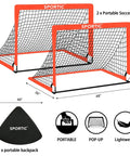 Image showing 2 Pack 4 By 3 Feet Pop Up Soccer Goals Set For Indoor And Outdoor Practice Portable Goals with carrying bag and stakes.