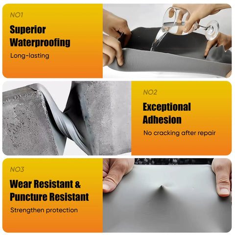 Image showcasing Self Leveling Concrete Crack Filler Quick Cure Cement Sealant, demonstrating waterproofing and adhesion features.