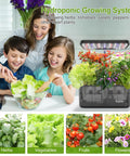 Children harvesting from 8 Pod Hydroponics Growing System With LED Grow Light For Indoor Herb Garden, See Through Water Tank.