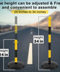 12 Sets 34 Inch Parking Cone Delineators With Base And Stanchion Set Adjustable posts from 24 to 34 Inch with reflective colors shown on road
