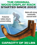 Wood Surfboard Rack For Longboards And Shortboards Indoor Outdoor Wall Mount Display Crafted In Minimal Dark Stained Wood
