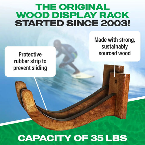 Wood Surfboard Rack For Longboards And Shortboards Indoor Outdoor Wall Mount Display Crafted In Minimal Dark Stained Wood