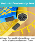Close-up of gripper feet and foam pads on a 2 Panel Extension For Superyard Playpens Adds Extra Space To Your Baby Play Yard.