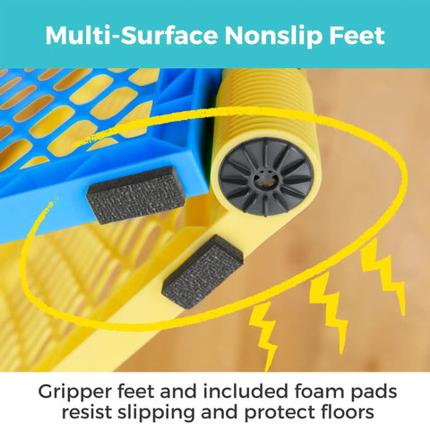 Close-up of gripper feet and foam pads on a 2 Panel Extension For Superyard Playpens Adds Extra Space To Your Baby Play Yard.